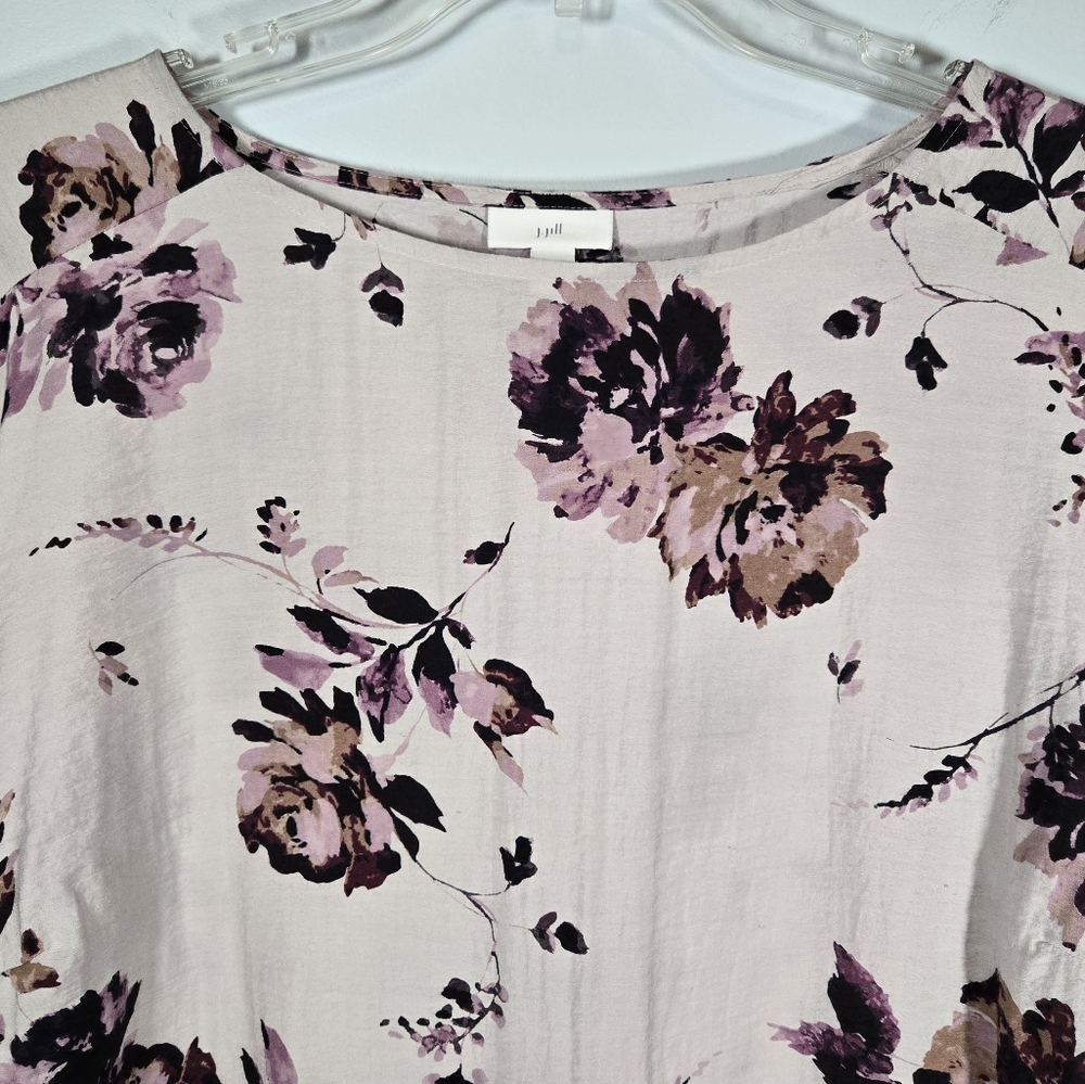 J Jill Purple‎ Floral Print Blouse Flowy Top Size XL Three Quarter Length Sleeve - Picture 2 of 11